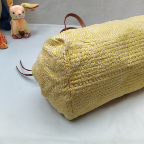 Dooney & Bourke Yellow Canvas Leather Trim Zipper Closure Satchel Shoulder Bag - Picture 6 of 13